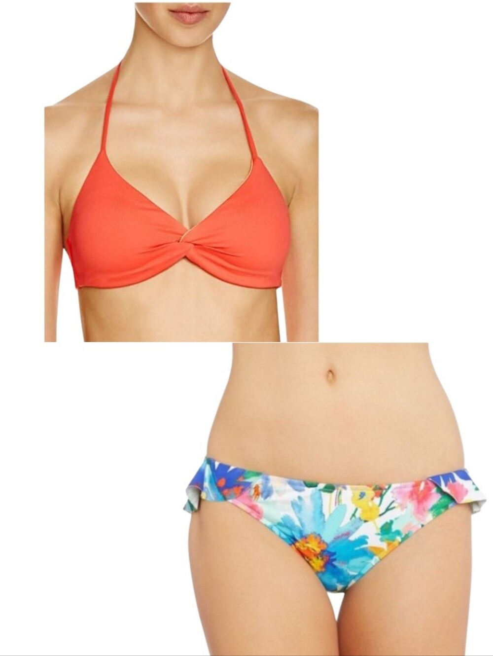 Polo Ralph Lauren Bikini Lava Rip Tide Halter Top Floral Ruffle Bottom Set M